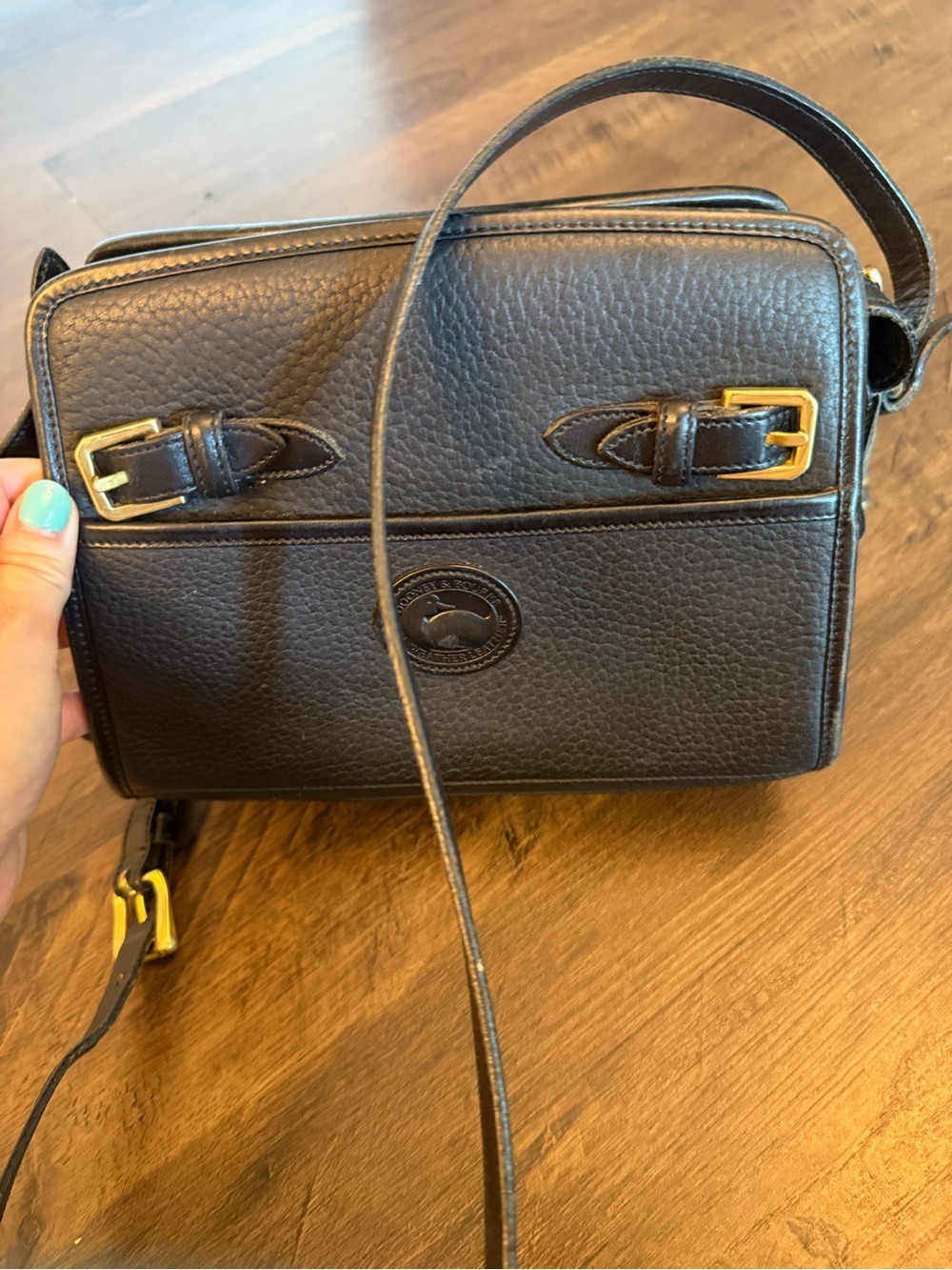 Dooney & Bourke Black Pebbled Leather Camera Bag with Gold Hardware